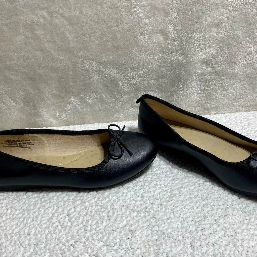 CAT&JACK Girls Diana Black Ballet Flats Shoes Size 2 Slip-On Bow Dressy School